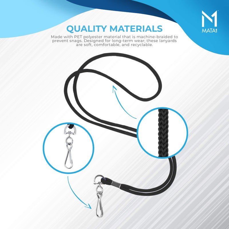Mata1 Lanyards (100 Pack, Black), Economy ID Lanyards Bulk, Business Card Lanyards, ID Card Holder Lanyards for Employees and Students, Round 36" with Swivel Hook - Image 3